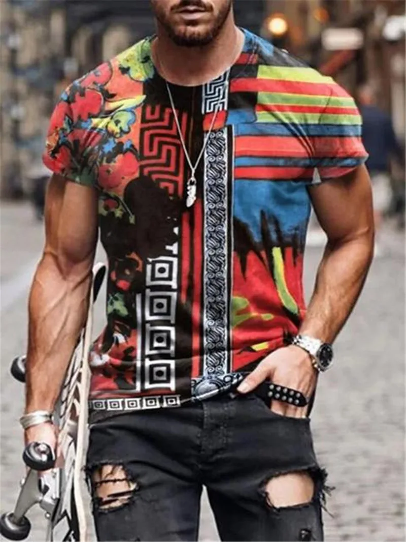 

Summer oversized golden lion T-shirt new multicolor 3D graphic print top men's personalized fashion streetwear