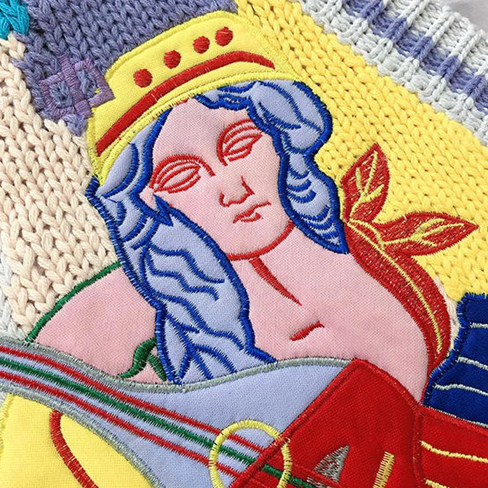 Вязаный кардиган в стиле Харадзюку вязаный свитер пуловер винтажный с вышивкой