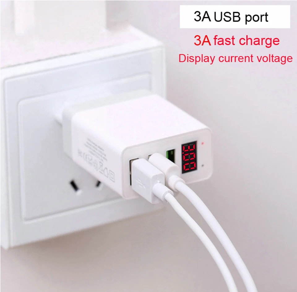 Светодиодный дисплей EU US 3 порта USB зарядное устройство 3 А USB ЗУ для мобильного телефона Быстрая зарядка настенное зарядное устройство для samsung S8 Xiaomi 9