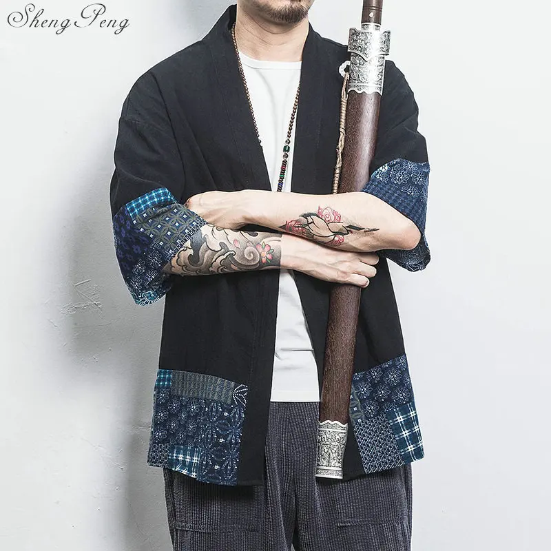 Японское кимоно V1795 кардиган для мужчин юката женская одежда жакет рубашка