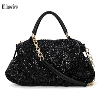 diinovivo trendy sequins women handbags chain designer shoulder bag black hobos bag pu leather patchwork crossbody bags whdv1977
