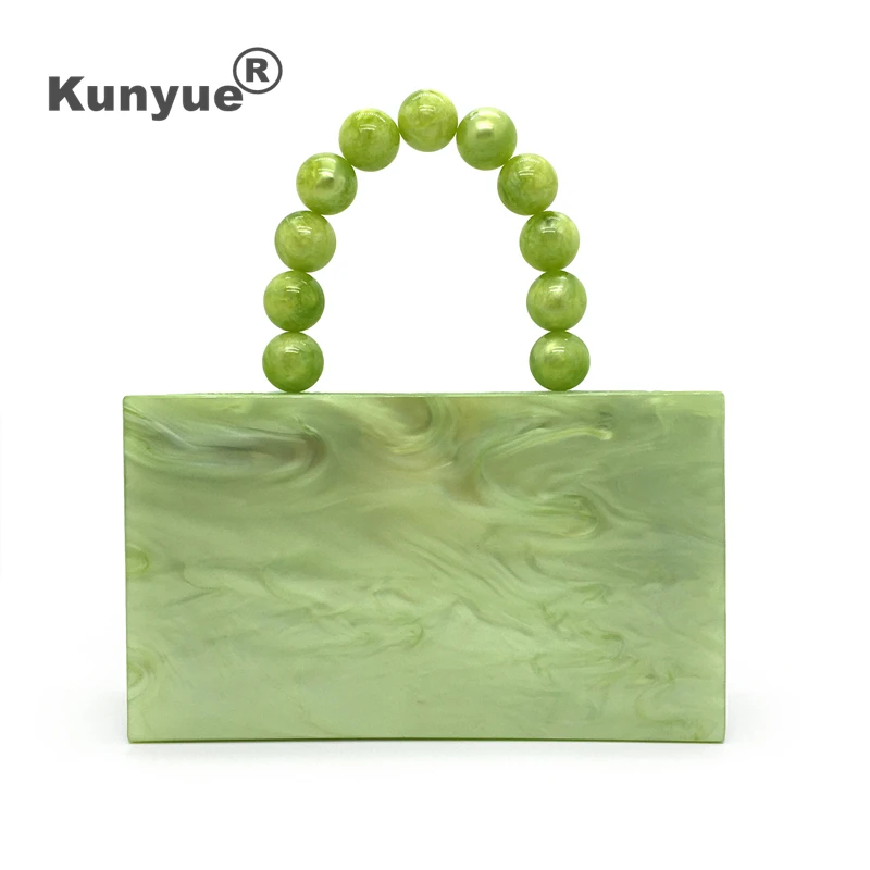 

Brand Design New Wallets Solid Apple-Green Acrylic Evening Bag Luxury Beads Pearlscent Clutch Purse Lady Pary Prom Chic Handbags