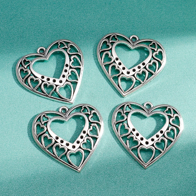 

10pcs/lot 31*29mm Retro Silver Color Hollow Love Heart Charms Pendants for DIY Making Craft Bracelets Necklaces Handmade Jewelry