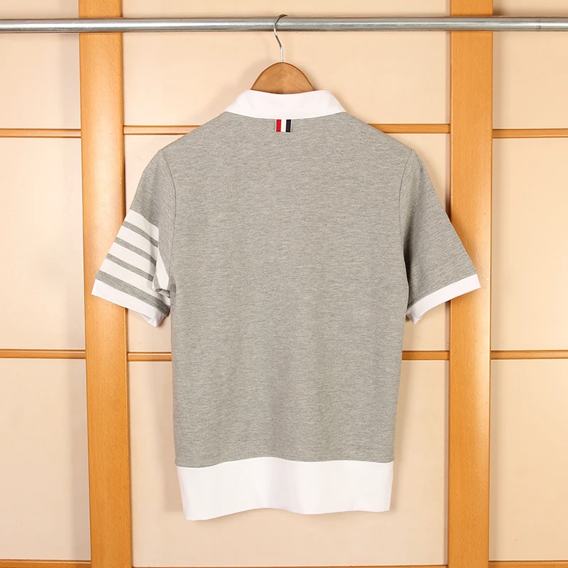 

2021 TB Brand fashion Peter Pan collar men Patchwork Short-sleeved t-shirts male Women Cotton Couple Summer tees