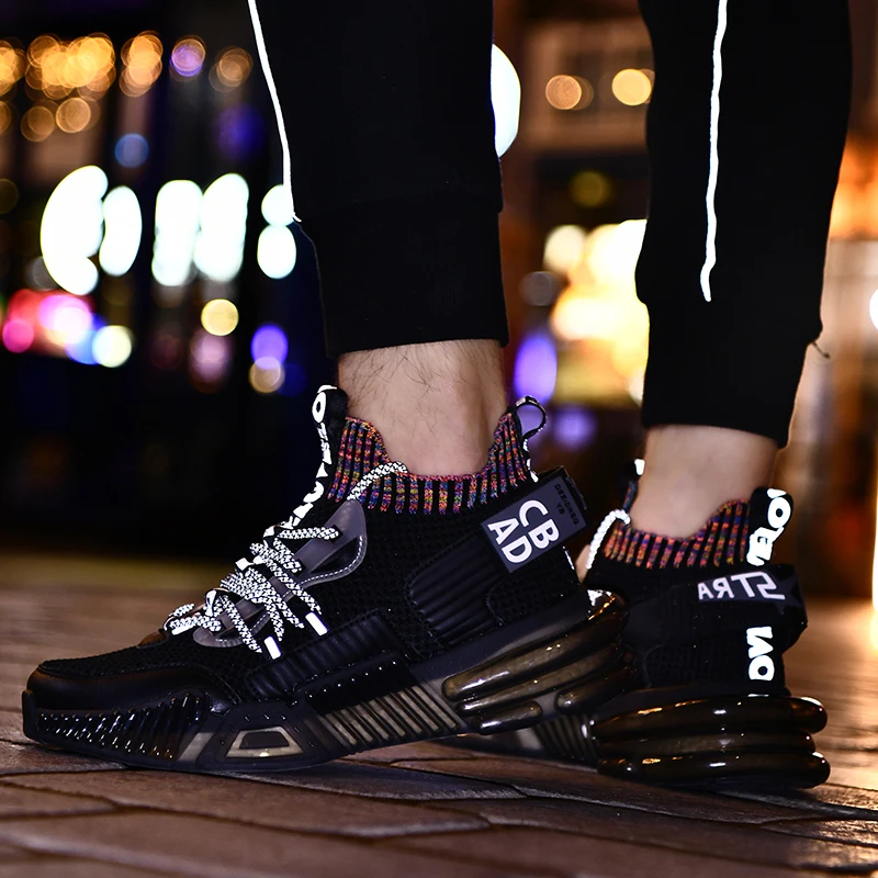 

New Design Running Shoes for Men Black Red White Stretch Fabric Jogging Men Shoes High Quality Sneakers Outdoor Male Footwear