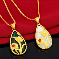 hi stone water drop flower pendant 24k gold pendant necklace for party jewelry with box chain choker birthday gift girl sporty