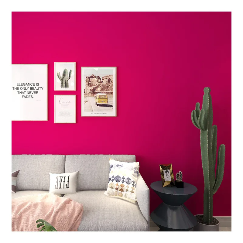 

Rose Red Wallpaper Solid Plain Living Room Bedroom Upscale Women's Clothing Store Retro Red Non-Woven Wallpaper
