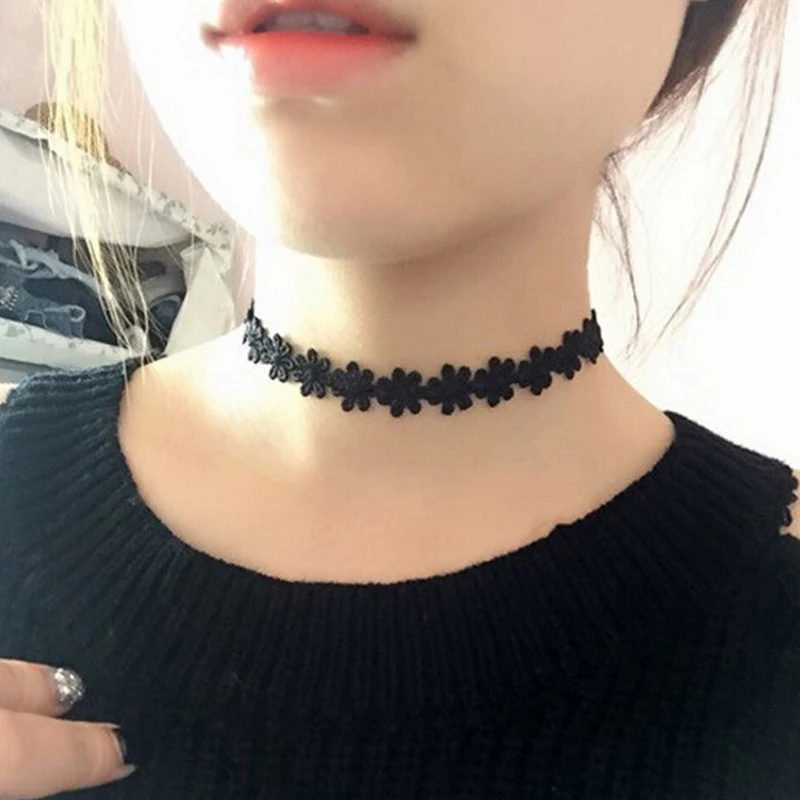 8Pcs/set Sexy Black Gothic Punk Velvet Tattoo Lace Choker Necklace Long Pendant Jewelry Women Collar Chocker | Украшения и