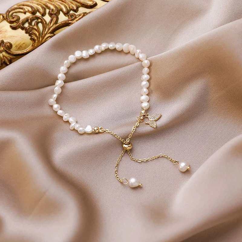 

Luxury Gold Color Butterfly Irregular Pearl Bracelet Adjustable Bangle Women Jewelry Gift