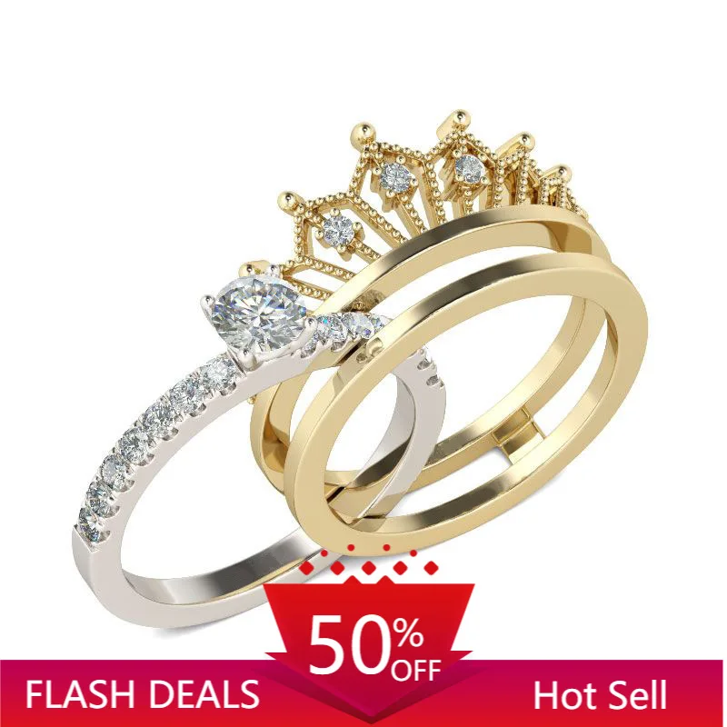 

2021 New Rings for Women Simple and Detachable Crown Ladies Ring Micro-inlaid Zircon Two-in-one Ring Jewelry Anillos