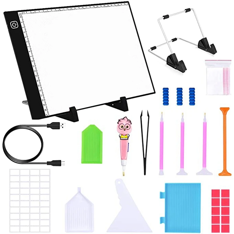 

A4 Painting Led Light Pad Board, USB Powered Light Board Kit, Adjustable Brightnes,Clips And Diamond Painting Tools