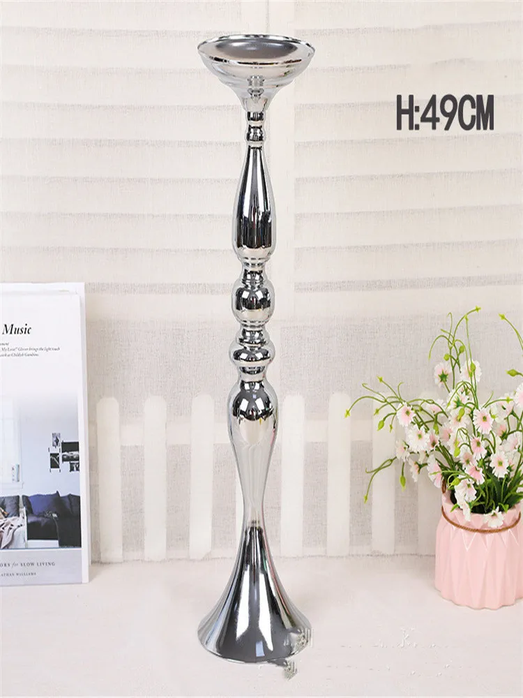 sliver 49cm Металлические подсвечники, цветы, ваза-подсвечник, Центральные элементы, дорожные свинцовые канделябры, центральные украшения для свадьбы, рождественские украшения - Цвет: sliver 49cm