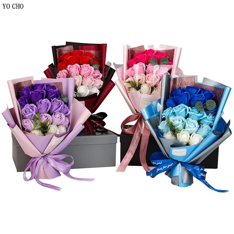 

Creative Soap Rose Bouquet Flower Valentine's Day Christmas Birthday Gift Bridal Wedding Bouquet Home Party Decor With giftbox