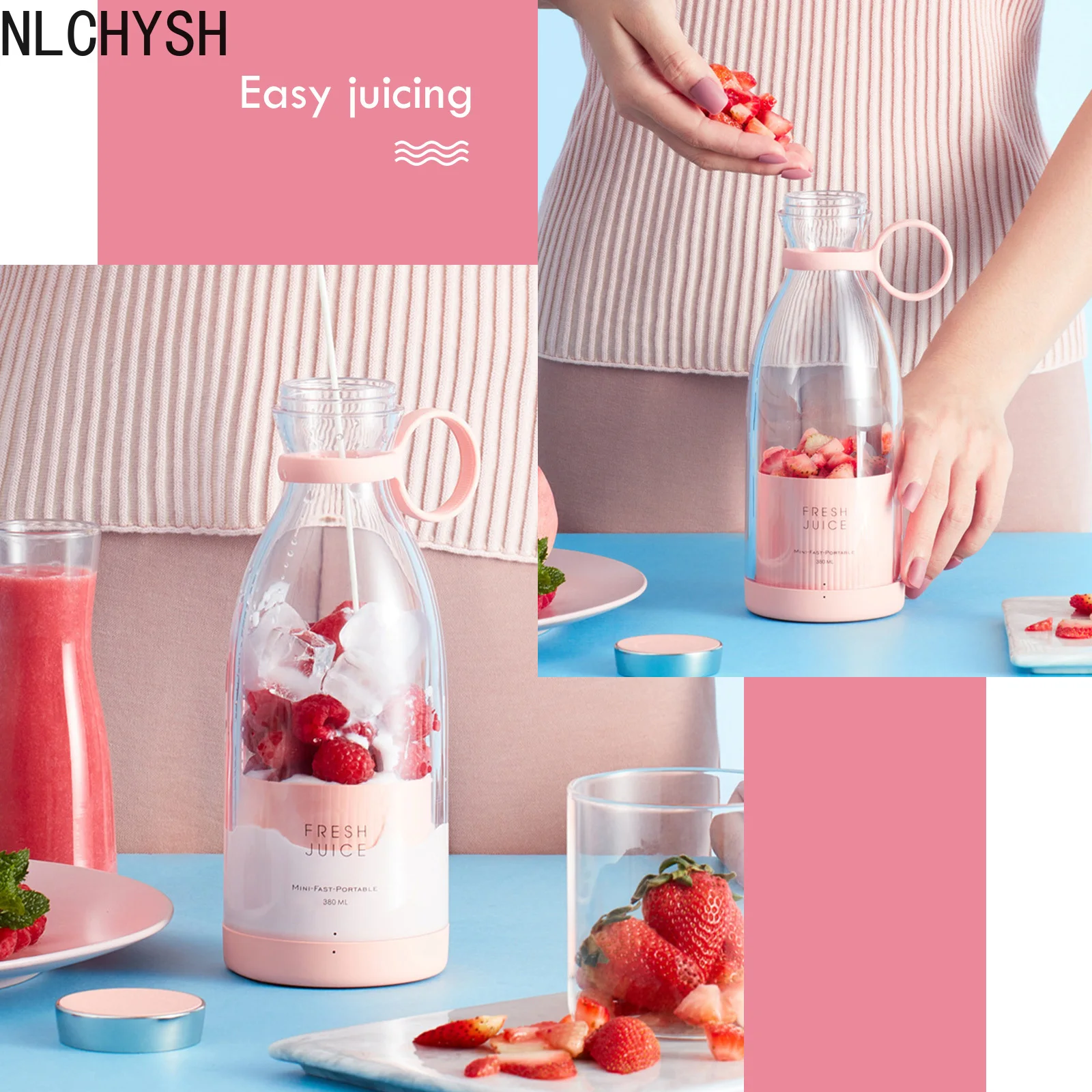 

380ml 82*82*218mm Portable Blender Durable Four Blades Personal Juicer Cup for Home Kitchen Silicone Metal Material