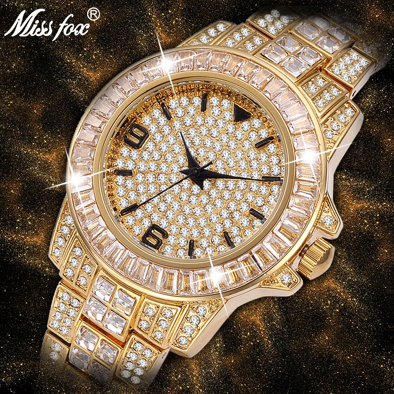 

Часы MISSFOX женские со стразами, брендовые элегантные со стальным браслетом, с арабскими цифрами