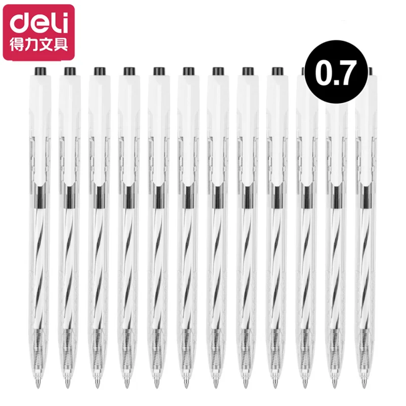 

Deli 12Pcs/Box Smooth Ballpoint Pen 0.7mm Bullet Head Signing Pen Low Viscosity Ink Refill Ball Pen Exquisite Writing Tool