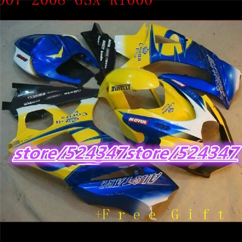 

Углеродное волокно лакированная обтекатель части для SUZUKI GSXR1000 K7 07-08 ACE KITS желтый цвет синий, черный; Большие размеры 34–43 обтекатель