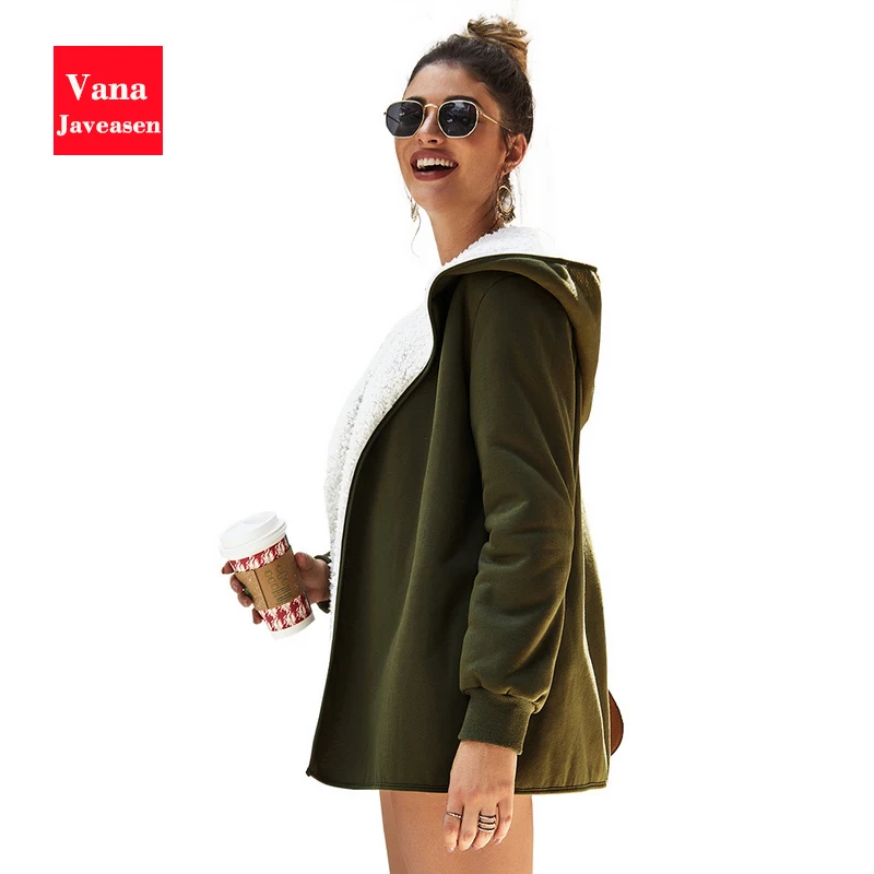 

Winter Coat Women Long Sleeves Hooded Outwear Zipper Pocket Solid Color Casual Warm Coat Women abrigos mujer invierno 2019