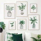 Простые зеленые настенные картины в скандинавском стиле, декор с тропическими листьями, комнатная Картина на холсте с растениями и листьями для гостиной