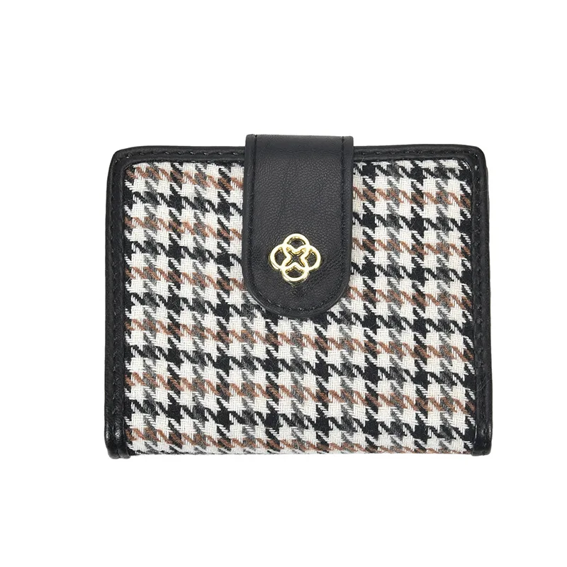

2021 New Houndstooth Short Small Money Women's Bag Student Hand Purse Korean Style Multi-Card-Slot Card Holder