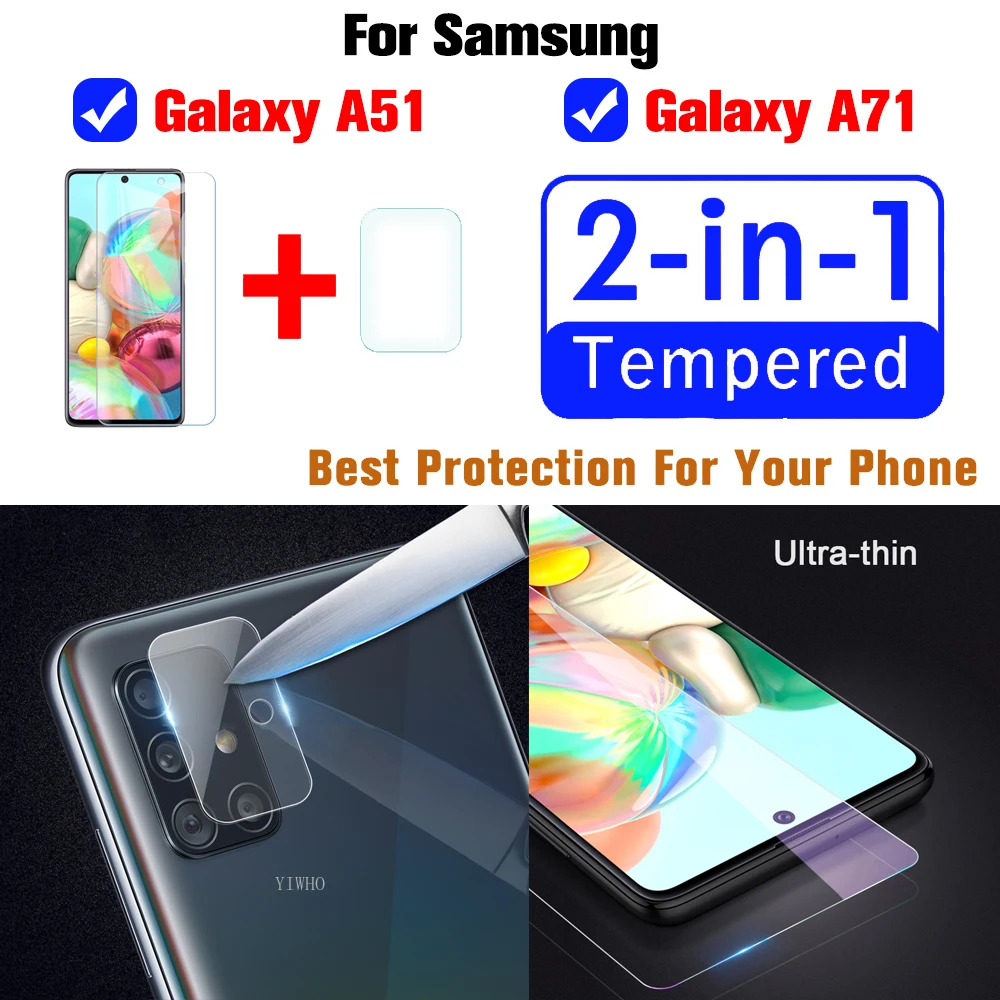 Защитное стекло 4 в 1 для Samsung A71 закаленное Galaxy A51 Защитная пленка экрана с камерой