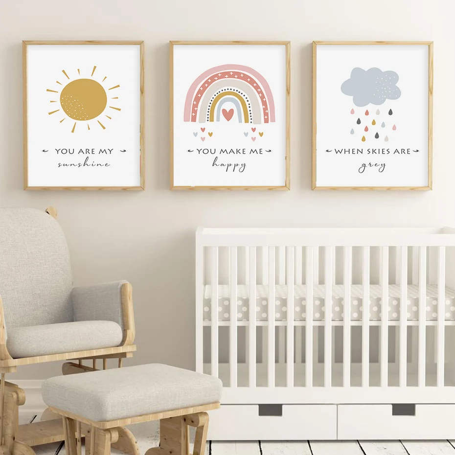 Cartoon Sun Cloud Rainbow Nursery Decor Canvas Painting Wall Art Pictures Posters Prints for Kids Baby Room Home Decoration | Дом и сад