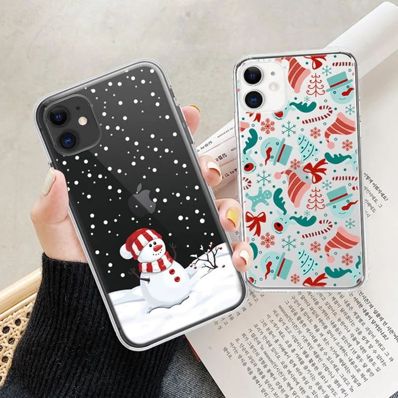 USLION Cartoon Christmas Santa Reindeer Tree Phone Cover For iPhone 12 13 11 Pro Max X XR XS Max 7 8 Plus Soft Silicone TPU Case