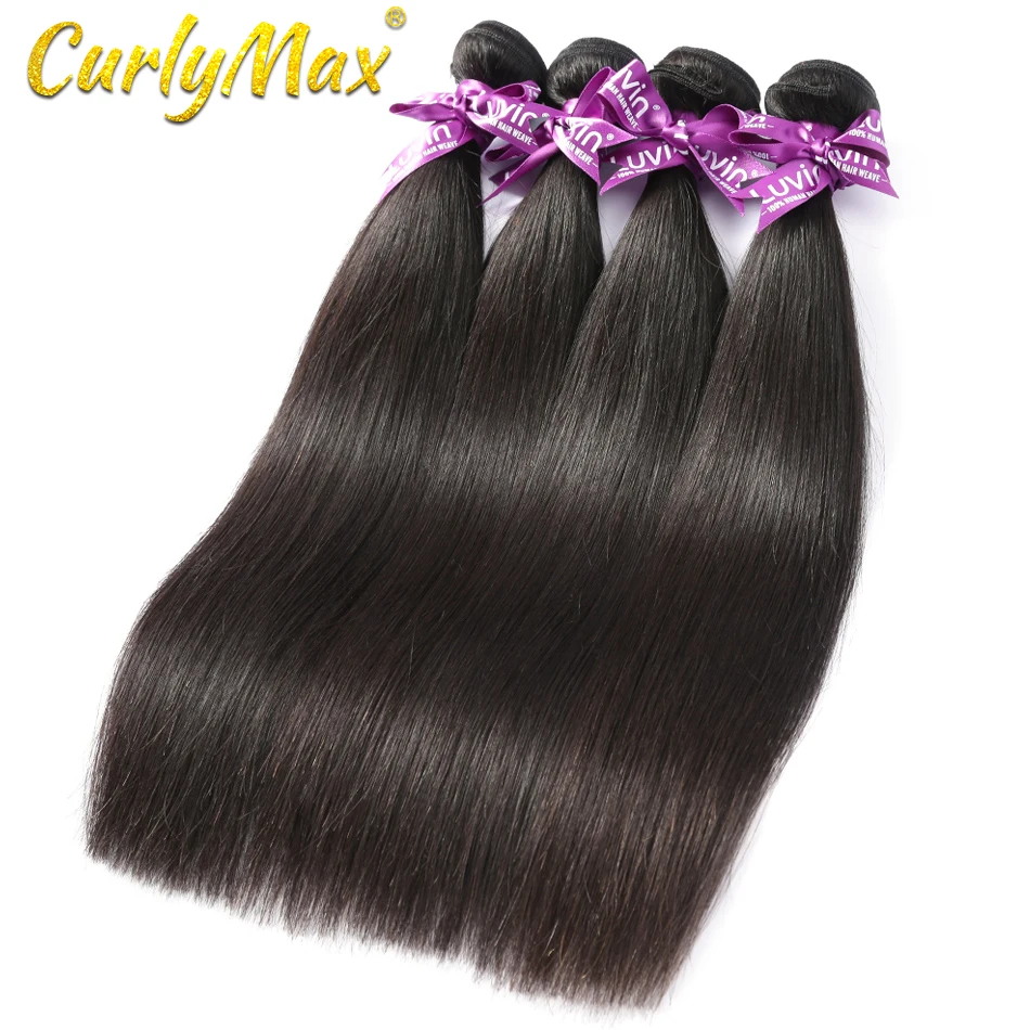 CurlyMax прямые волосы 8 30 28 дюймов бразильские девственные натуральный цвет 4 пряди