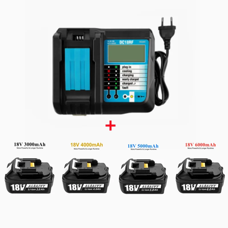 

Rechargeable Battery BL1860B 18V 6000mAh Backup Battery For Makita 18VBL1860 BL1840 BL1850 Cordless Drill With DC18RF 3A Charger