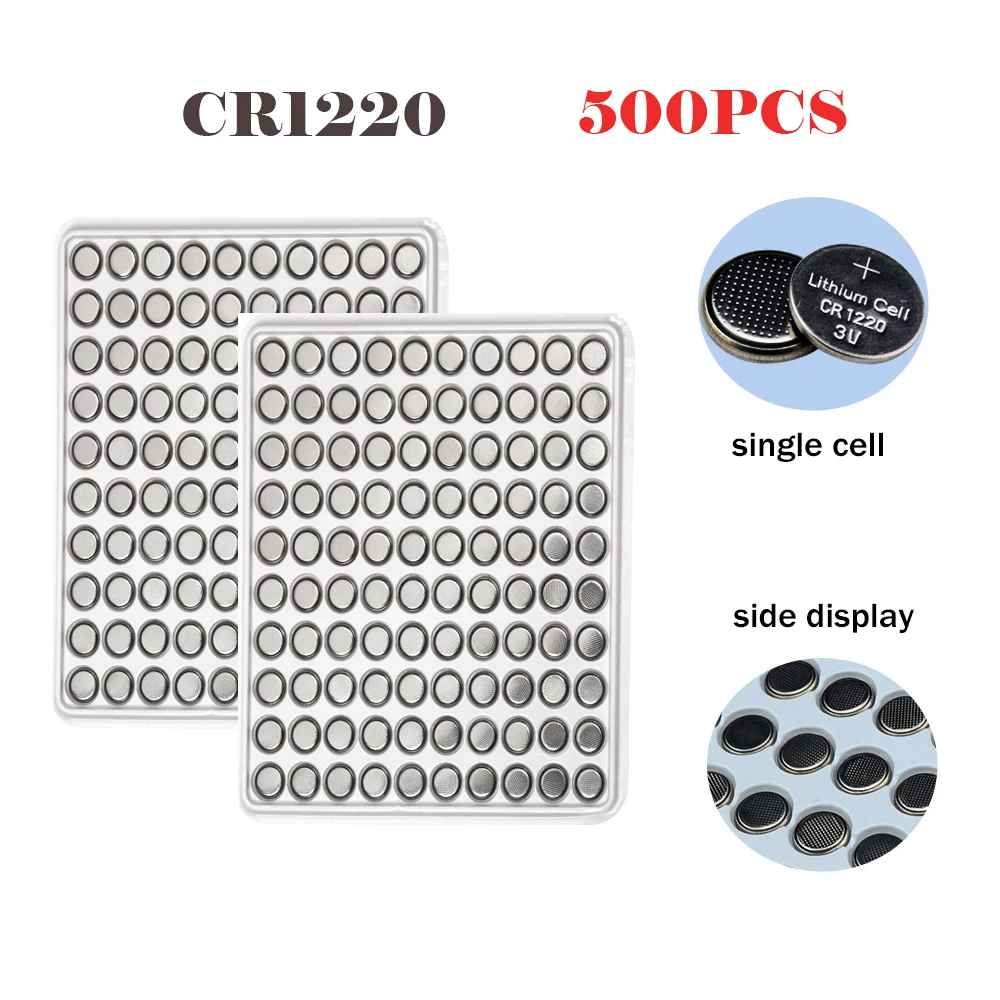 

500 шт. CR1220 кнопочный аккумулятор 40 мАч DL1220 LM1220 BR1220, литиевые батареи с монетницей 3 в CR1220 для часов, игрушек, пультов дистанционного управлени...