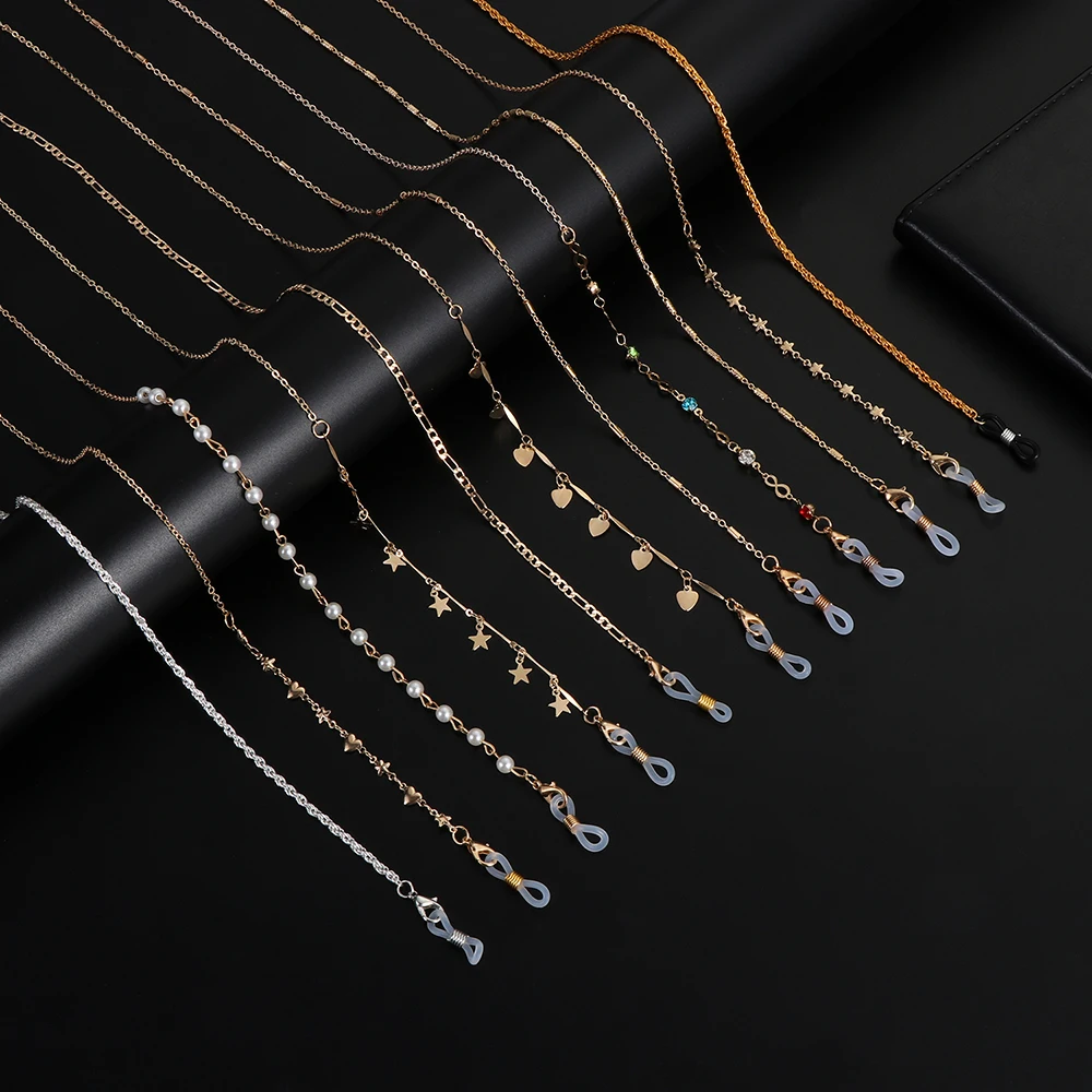 

Комплект из 2 предметов, модная цепочка для очков Звезда очки с жемчугом шнурки очки ремень кофр для уход за кожей лица маска фиксатор металл...