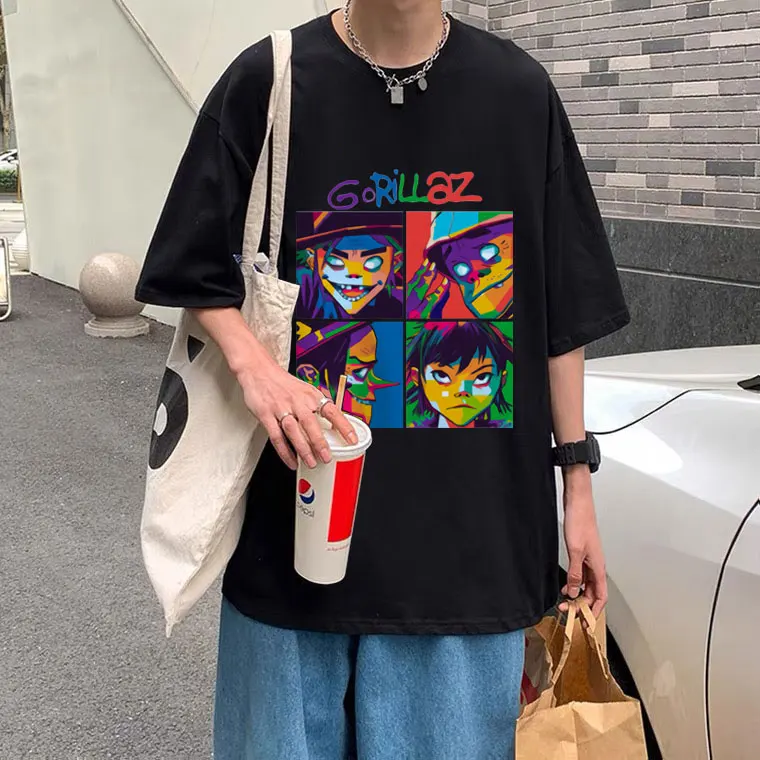 

Gorillaz Music Band Hat Pattern T Shirts Men Women Black All-match Tee Summer Men's Korean Trend Tshirt Comfortable Fabric Tops
