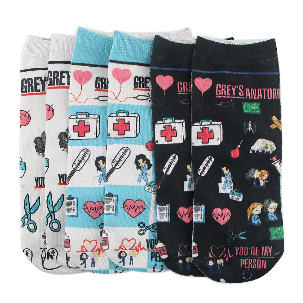 PF466 Dongmanli Doctor Nurse Print Grey's Anatomy Cotton Happy Socks Casual Creative Soft Comfortable Novelty Fans Gifts