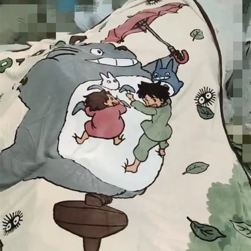 Manta de lana de TOTORO de dibujos animados japoneses, ropa de cama para ni&ntilde;os, funda suave para beb&eacute;, descanso para estudiantes, mantas textiles para el hogar-0