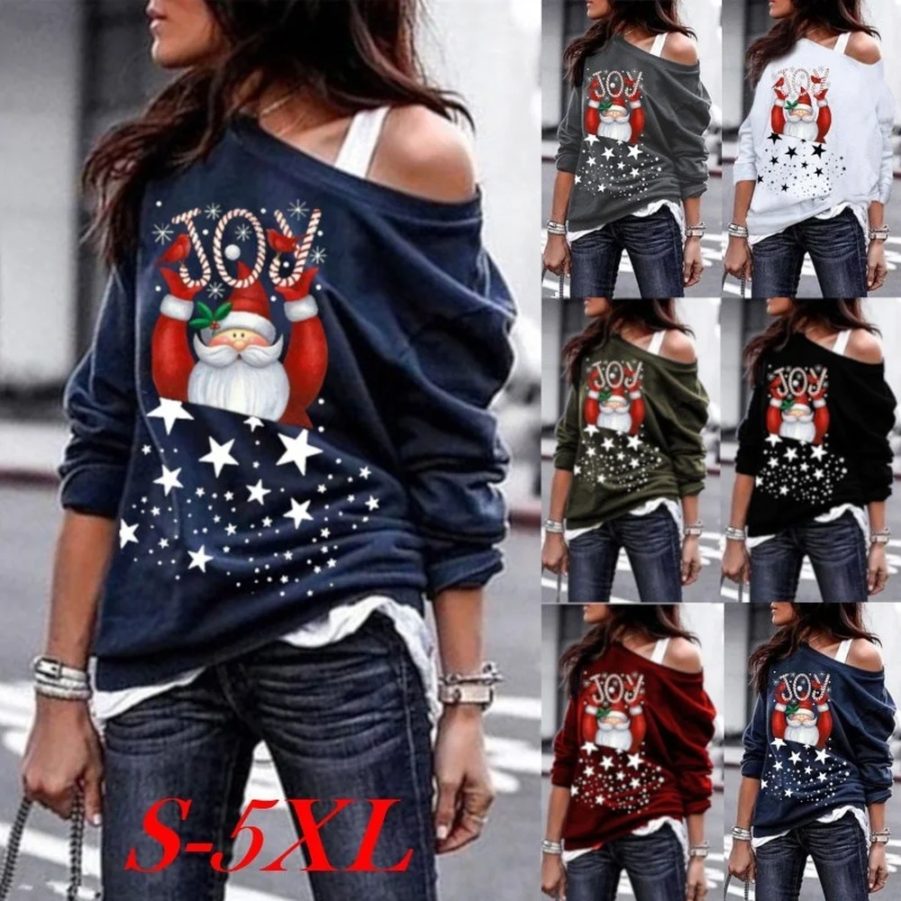 

ZOGAA Fall new arrival Santa Claus print large collar sweater