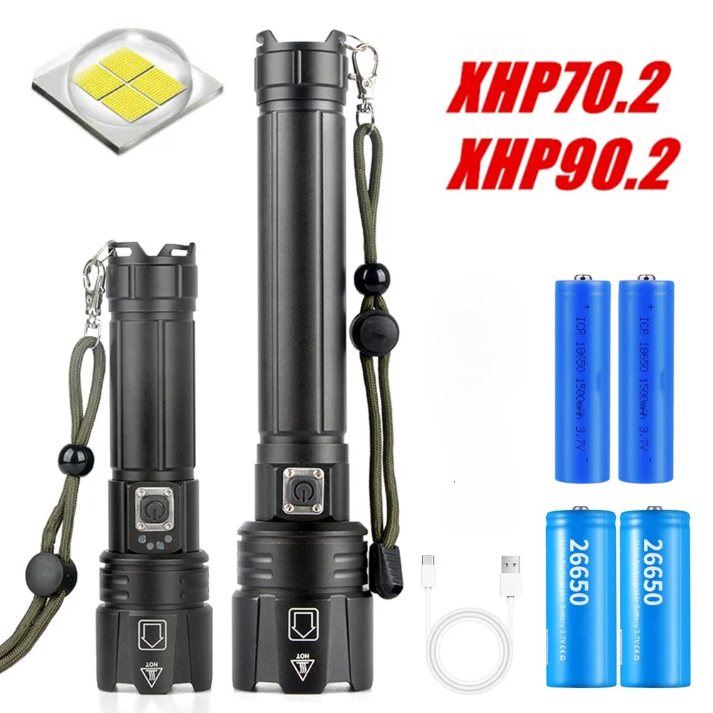 Super Poderosa Lanterna 26650 Recarregável Tática Usb Flash Luz Tocha Cree Xhp70.2 Xhp90.2 Led