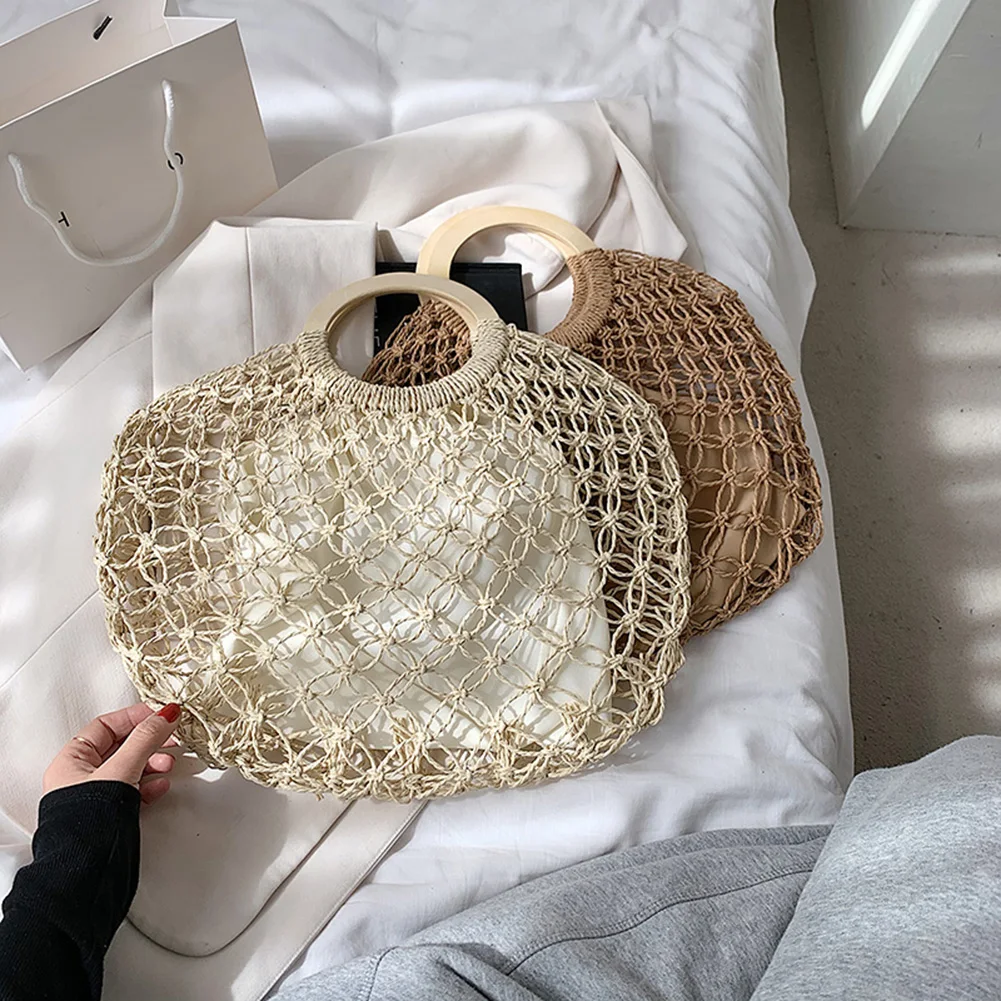 

2021 Beach Vacation Women Straw Woven Large Capacity Hollow Tote Bag Vintage Ladies Summer Top-handle Handbag