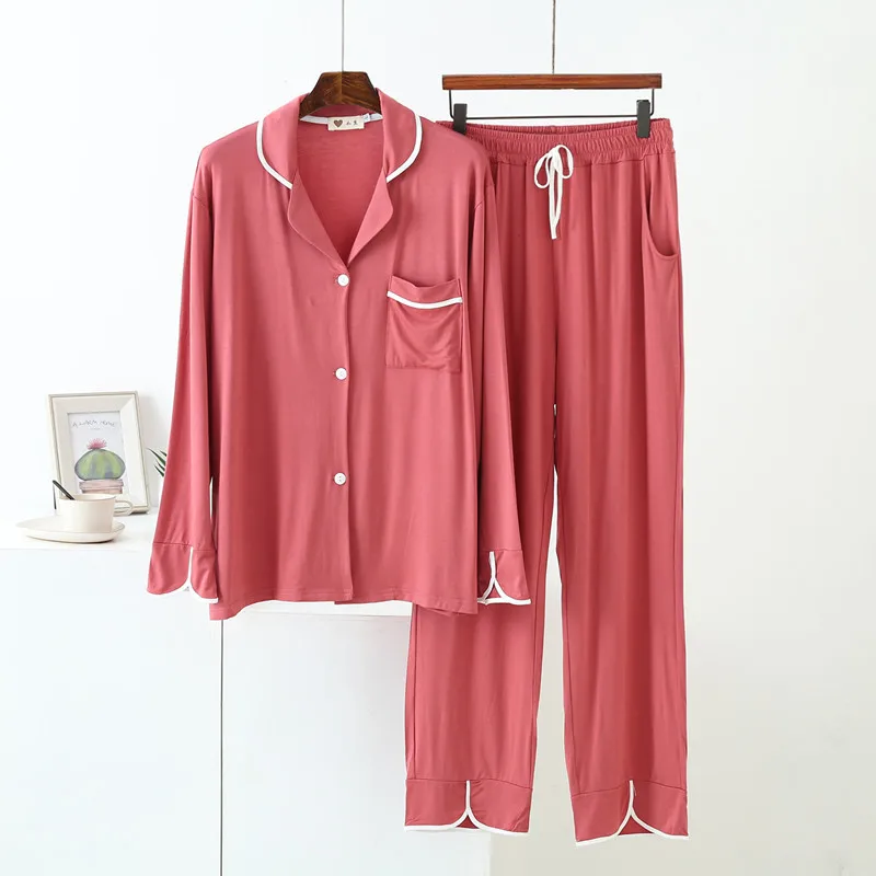 

Comfortable Spring Autumn Women's Pajamas Set Modal Cotton Night Suit Lounge Large Size Ladies Pijamas Loose Outer Wear Pyjamas
