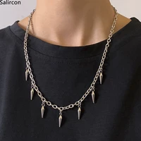 punk hiphop geometric cone pendant necklace for men women titanium steel statement short collar clavicle chain unisex jewelry
