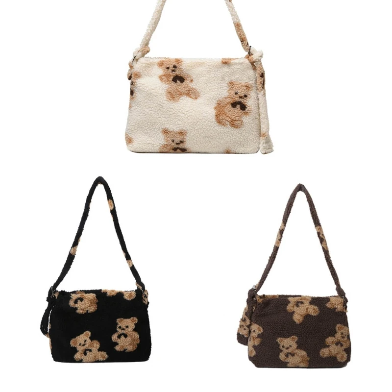 

Women Lamb Like Fabrics Shoulder Crossbody Purse Fluffy Fur Bear Handbags