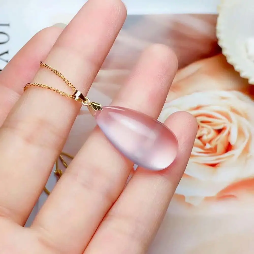 

SHILOVEM 18k yellow gold real natural ROSE QUARTZ pendants classic wholesale Fine women gift none necklace 13*25mm mz1325293fj