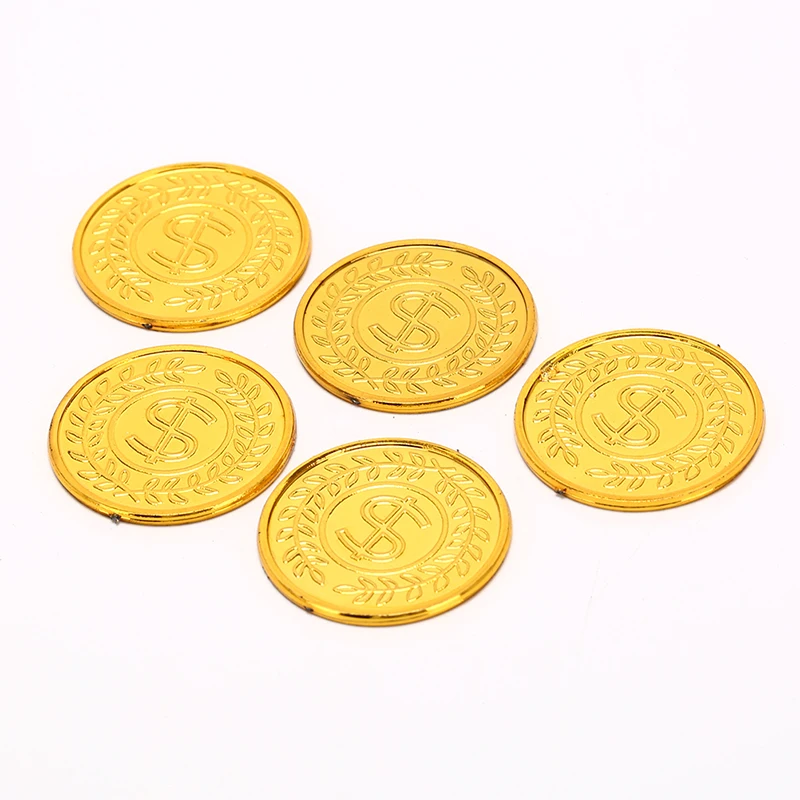 

100pcs/pack Pirate Treasure Game Poker Chips Gold Plating Plastic Poker Casino Coin Drop Shipping