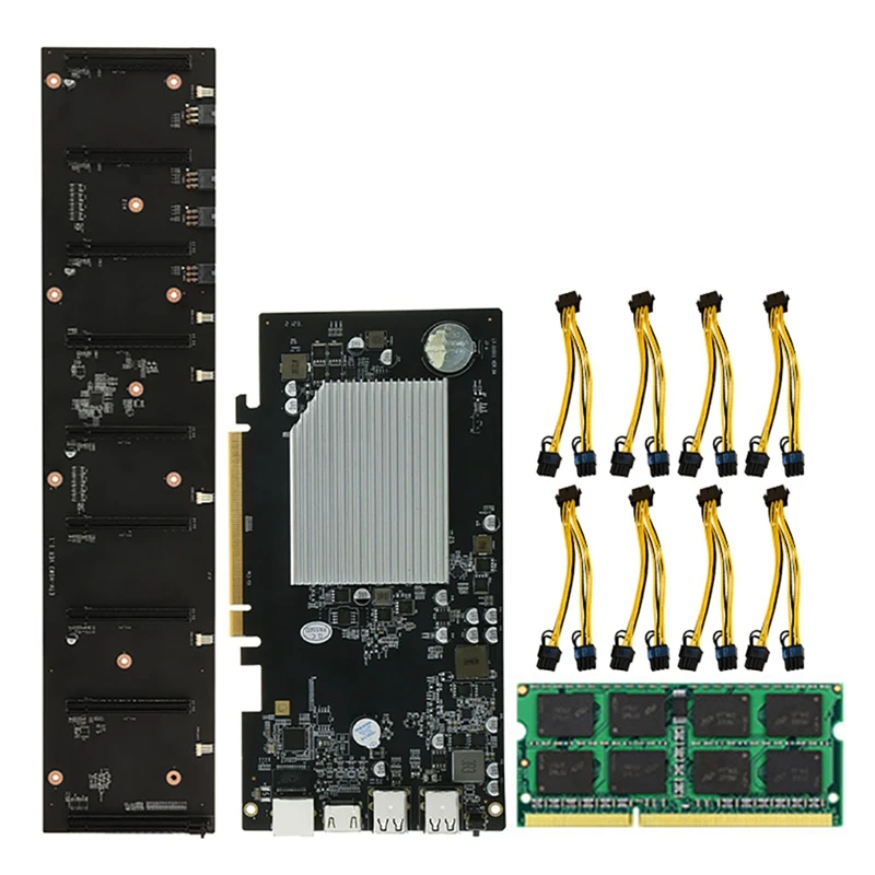 

Оригинальная материнская плата для майнинга BTC 8xpcie X16, слот для графической карты 67 мм MSATA с 8x8 контактами до 8 контактов, шнуры питания + компл...
