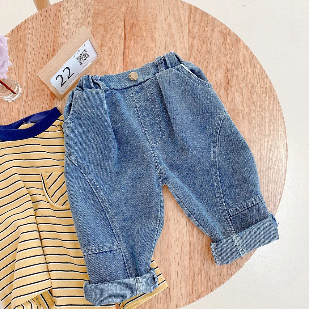 

WLG Boys Girls Jean Kids Clothes Spring Fall Denim Blue Jeans Baby Fashion All Match Trousers for 1-6 Years