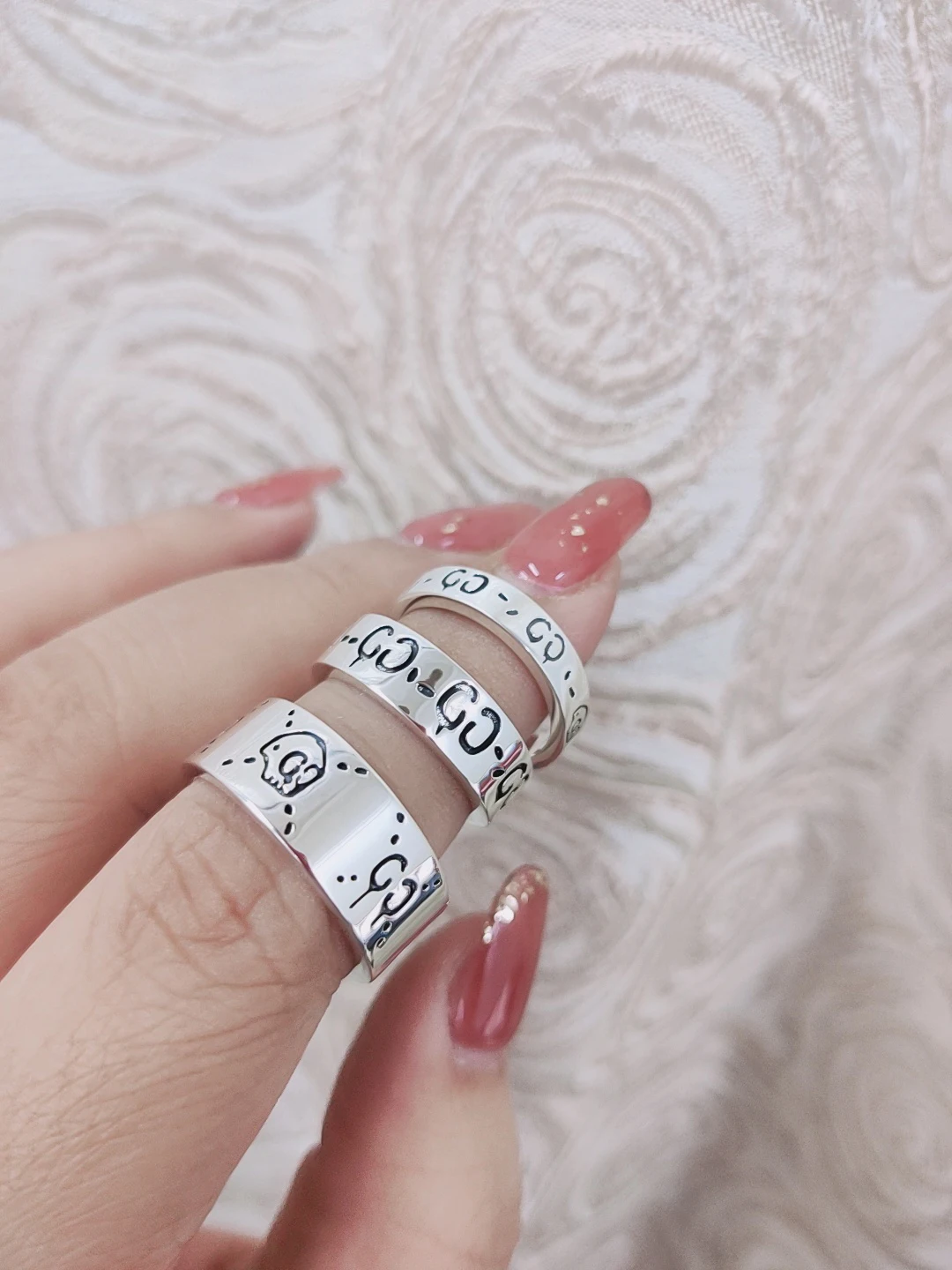 

Sterling Silver 925 Ring Luxury Brand Original Skull head Silver Ring Classic Men and Women Couple Rings With logo