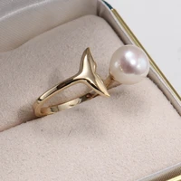 fashion simple fishtail pearl ring gold plated opening ring summer beach party jewelry accessories anniversary gift
