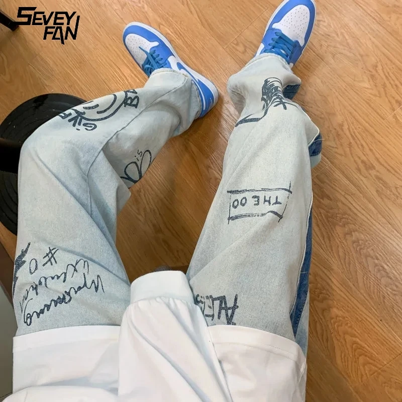 Джинсы мужские мешковатые в стиле хип-хоп модные штаны из денима Харадзюку с