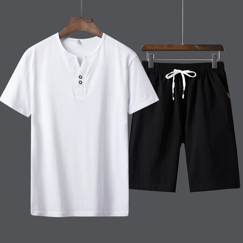 

Fashion Men Running Set 2PCS Breathable Cotton Sport Suits Tracksuit Male Gym Sportswear Set M-4XL