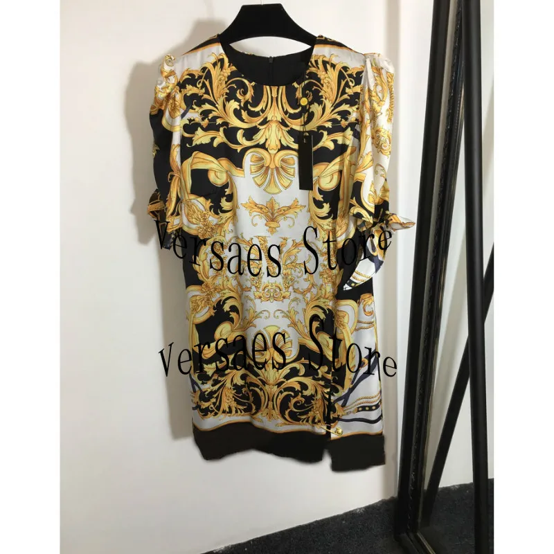 

2021 роскошное Брендовое модное женское платье с принтом в стиле ретро темпераментные манжеты бант универсальное свободное саржевое платье ...