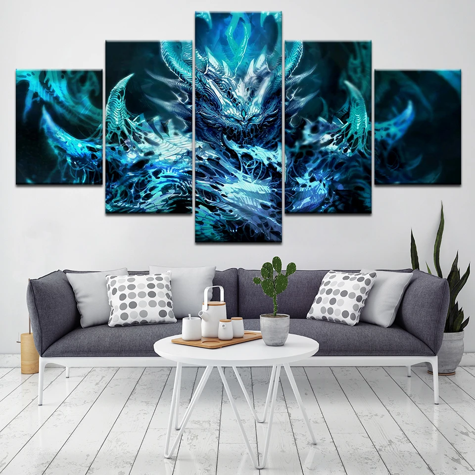Настенное искусство домашнее украшение живопись 5 панелей синяя и темная
